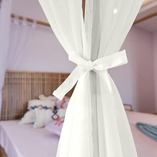Linentalks Sheer Canopy Bed Curtains for King, Queen, Full and Twin Bed, 4 Corner Bed Canopies & Drapes, Four Poster Bed Canopy Curtains Beds, Sheer Curtains for Canopy Bed Drapes, Ivory