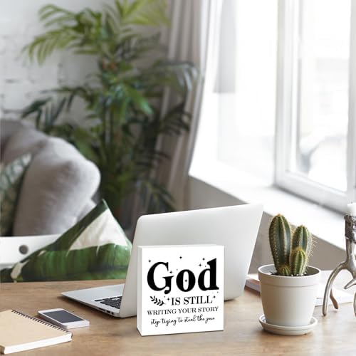 Farmhouse Decor, Christian God Home Decorations, Aesthetic Entry Way Table Shelf Wood Box Decor, Living Room Table Accessories, Boho Office Decorations For Work (02)
