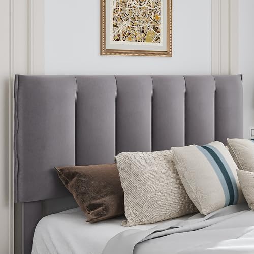 VECELO Full Size Bed Frame with 4 Storage Drawers, Adjustable Height Headboard, Heavy-Duty Platform Bedframe with Strong Wooden Slats, No Box Spring Needed, Dark Grey