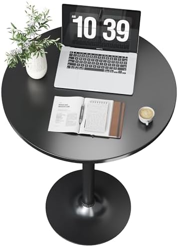 Flamaker Round Bistro Pub Table Modern Style Metal Base MDF Top Cocktail Bar Table Counter Bar Height for Pub, Dining Room, Party (2, Full Black)