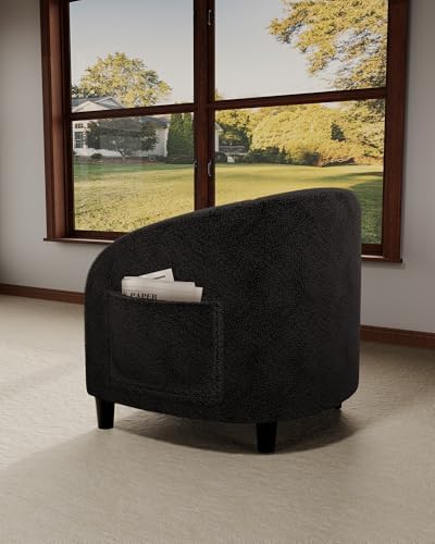 GarveeHome Accent Chair Living Room Chairs Barrel Boucle Chairs Comfy Armchairs for Bedroom Reading Room Reception Chairs(Black)