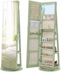SONGMICS HOME Standing Jewelry Armoire, Full Length Mirror with Storage | Lockable Jewelry Cabinet with 6 LED Lights, Built-in Vanity, Laurel Green Surface, Cream White Lining UJJC007C01SH