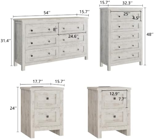 AMERLIFE 5-Piece Farmhouse Bedroom Set, Full Bed Frame & Dresser, White
