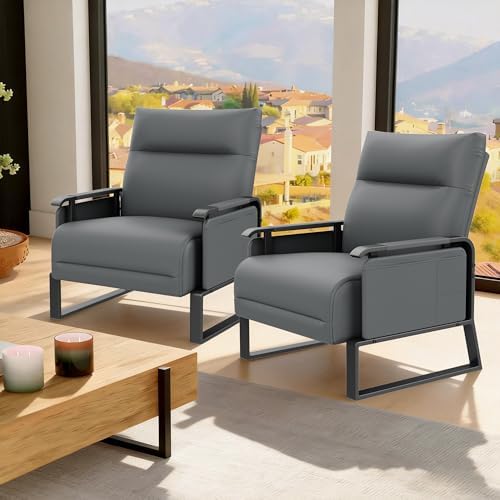 PU Leather Accent Chair Upholstered Living Room Chairs Set of 2 Grey