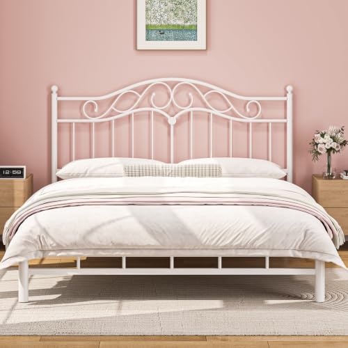 Weehom King Size Headboard Only, Vintage Metal Headboard for King Bed White