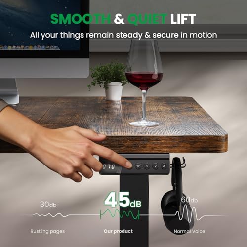 Brown 60x28 in Electric Standing Desk, 1 Inch Thick Tabletop