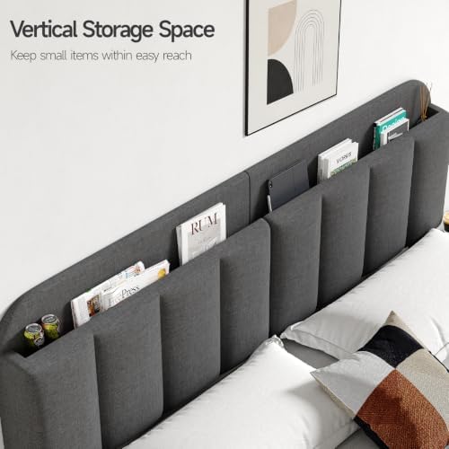 ONBRILL King Headboard Only with LED Light, Upholstered Storage Headboards