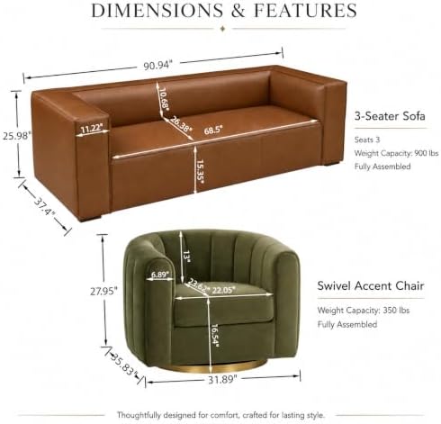 4-Piece Living Room Set, 2 Faux Leather Sofas + 2 Swivel Chairs