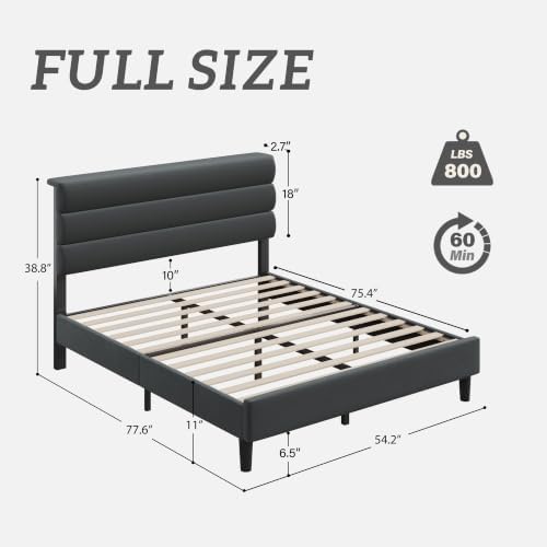 Fluest Full Bed Frame, Platform Bed Frame with Velvet Upholstered Headboard, No Box Spring Needed, Sturdy Metal Support, Noise Free, Easy Assembly, Modern Bedroom Furniture, Grey