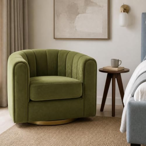 Green Accent Chair, Velvet Swivel Barrel Design