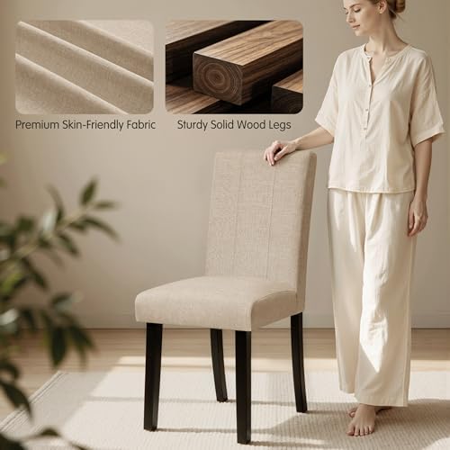 Dining Chairs Set of 4, Upholstered Wooden Dining Room Chairs, Oatmeal
