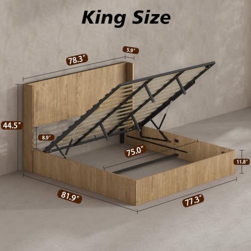 VMU Fluted King Size Platform Bed Frame with Lift up Storage