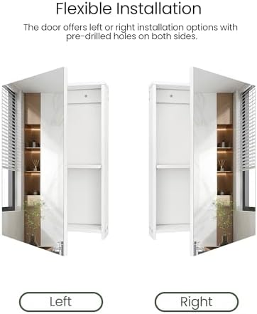 CHOEZON Bathroom Medicine Mirror Cabinet, 13.8'' x 19.7'', Wall-Mounted Bathroom Vanity with Mirror, Bathroom Medicine Cabinet with Storage Function, Hanging Storage Cabinet, Adjustable Shelves, White