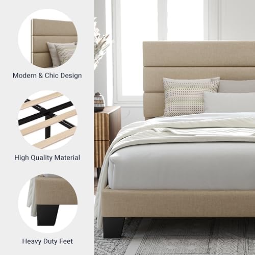 Allewie Full Size Platform Bed Frame with Fabric Upholstered Headboard