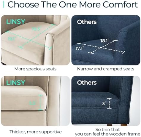 LINSY Accent Chair with Ottoman, Modern Barrel Chair Small Armchair Reading Chair with Footrest, Comfy Round Arms Chair for Living Room Bedroom Reading Room, Velvet, Cream