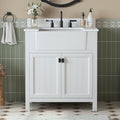 30 Inch Bathroom Vanity with Apron Farm Sink, White | Solid Wood Fully Assembled Bathroom Sink Cabinet, Farmhouse Single Sink Bathroom Vanity with Soft Close Doors, Stone Top