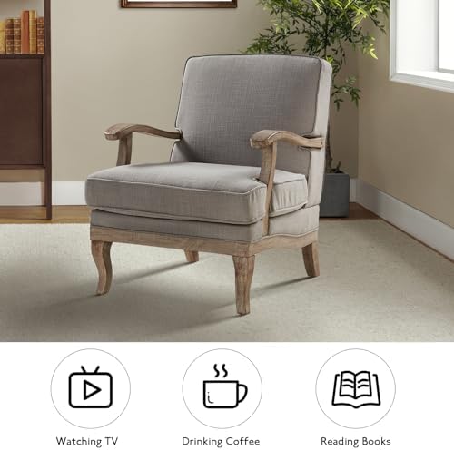 HULALA HOME Mid-Century Modern Accent Chair, Upholstered Lounge Arm Chair with Solid Wood Legs and Armrest, Removable Cushion Comfy Retro Reading Armchair for Living Room, Bedroom, Balcony, Grey
