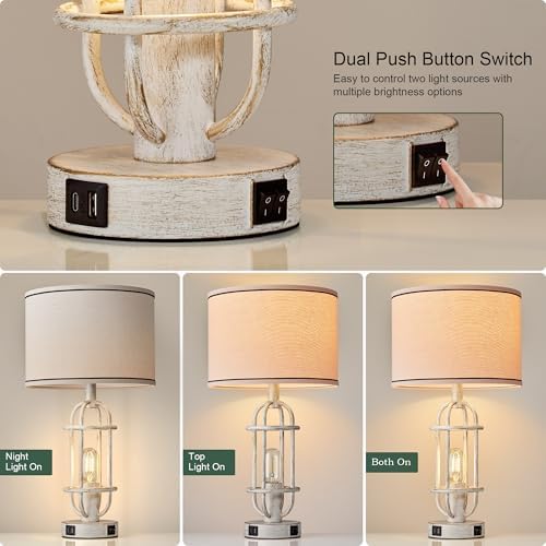 Reaketon 22.3” Vintage Table Lamps for Living Room Set of 2, Antique White