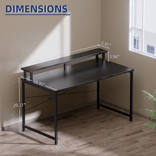 Pamray 47 Inch Small Computer Desk with Monitor Stand, Simple Office Desk with Headphone Hook for Small Spaces, Kids Study Writing Table for Bedroom, Marble