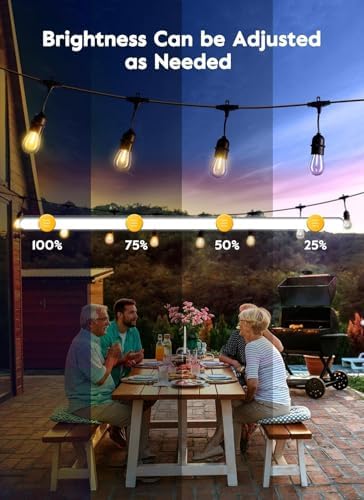 Brightown 82FT Outdoor String Lights - 25 LED Bulbs Patio Lights with Remote, Timer, Dimmable, Waterproof Connectable Hanging Outside Lights for Backyard Bistro Porch Deck Party Wedding