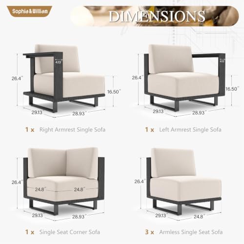 Sophia & William HDPE Patio Furniture Set, 6 Pieces L Shaped Sectional
