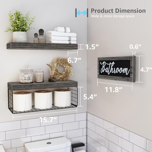 QEEIG ‎Bathroom Shelves with Decor Sign (Grey, 15.7")