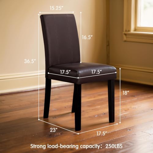 CHUN YI Dining Chairs Set of 2, Faux Leather Dining Room Chairs, Upholstered Modern Kitchen Parsons Chairs for Dining Room with Sturdy Wood Legs, Brown