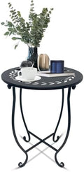 Indoor Outdoor Small Metal Round Side Table, 14 Inch Patio Coffee Table