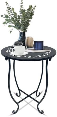 Indoor Outdoor Small Metal Round Side Table, 14 Inch Patio Coffee Table