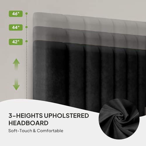 Welzona Queen Size Upholstered Bed Frame with Headboard & 2 Drawers, Black