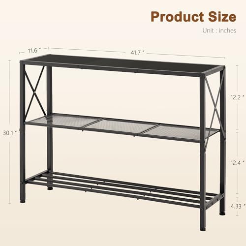 Hoctieon Industrial Console Table, 3 Tier Entryway Table, Hallway Table, Narrow Sofa Table with Shelves, Entrance Table for Entryway, Living Room, Foyer, Hallway, Office, Black