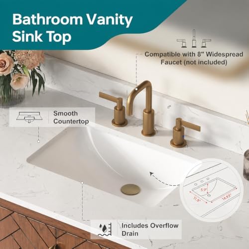 48 Inch Bathroom Vanity with Sink, Pre Assembled, Walnut | Solid Wood Single Sink Bathroom Vanity with Soft Close Doors & Dovetail Drawers, 0.78" Engineered Stone Top, Backsplash