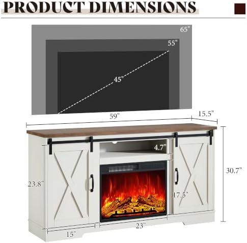 AMERLIFE 59" Fireplace TV Stand for TVs up to 65" with Sliding Barn Doors