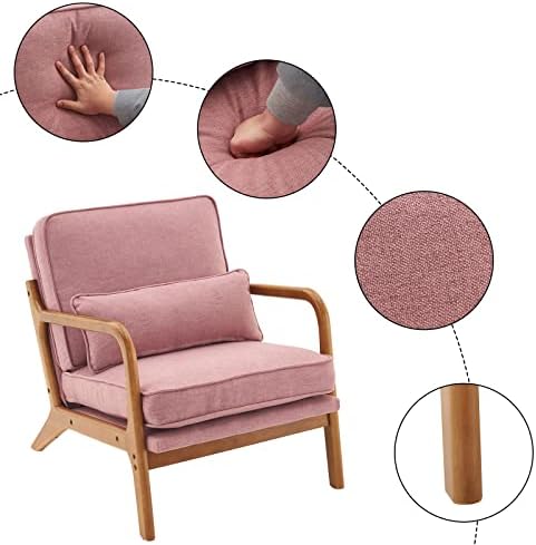 Bonnlo Pink Accent Chairs Set of 2, Upholstered Mid Century Modern Lounge Chairs Reading Chairs Side Sitting Chair Solid Wood Farmhouse Armchairs for Living Room, Bedroom, Guest Room