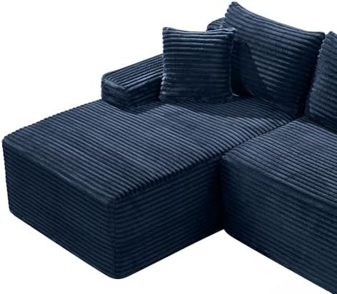 95" L-Shaped Left Facing Cloud Sectional Couch for Living Room, Modular Compressed Boneless Sectional Sofa Corduroy Boneless Corner Foam Sofa W/Chaise Lounge and Pillows