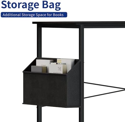 Pamray 47 Inch Computer Desk for Small Spaces with Storage Bag, Home Office Work Desk with Headphone Hook, Small Office Desk Study Writing Table