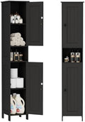 Homleke Tall Bathroom Storage Cabinet with 2 Doors, Slim Bathroom Cabinet | Narrow Storage Cabinet with Adjustable Shelves, Reversible Door, Easy Assembly, for Bathroom, Living Room, Black, 11.8''W