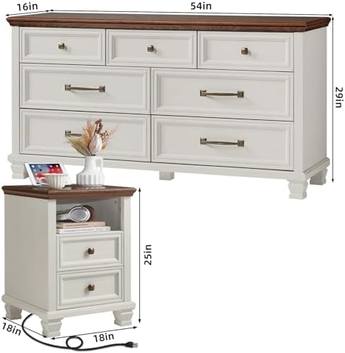 SAVOR LIFE Farmhouse Dresser and Nightstand Sets 3 Piece, White