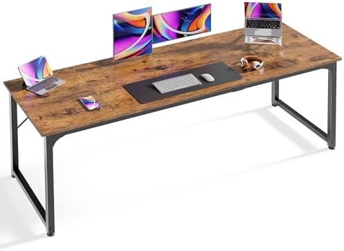 Huuger Computer Desk, 70 Inch Office Desk, Gaming Desk with Storage, Writing Desk Work Desk for Home Office, Study, Long Simple Desk, Large Legroom, Metal Frame, Rustic Brown