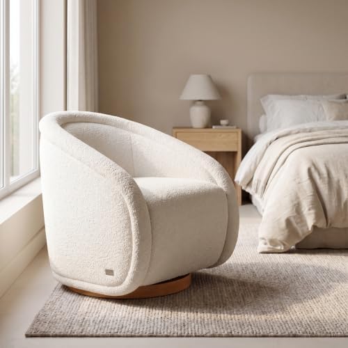 COLAMY Swivel Accent Chair, 33.5" H Modern Barrel Armchair with 5.1" Thick Cushion, Fully Assembled 360 Concealed Swivel Club Chair for Living Room, Bedroom Reading Nook & Nursery, Cream