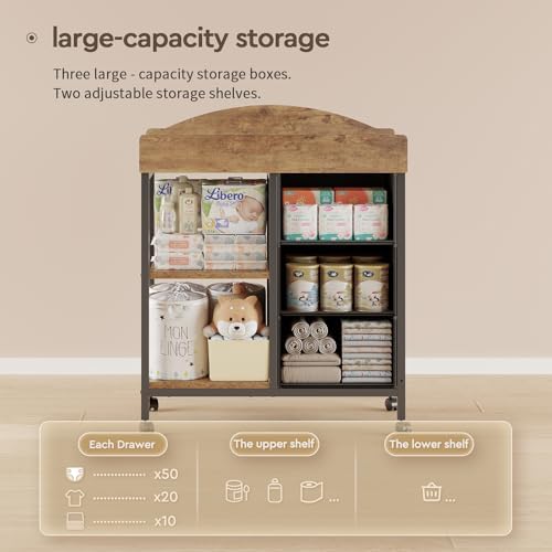 Yetom Changing Table, 3 Drawers&2 Shelves, Changing Table Dresser, Brown