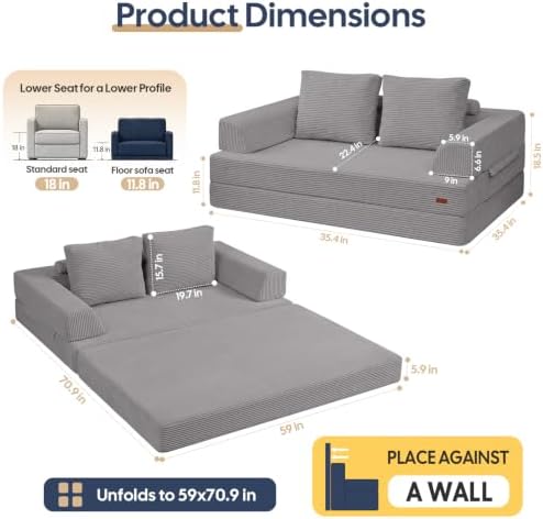 COMAX Convertible Futon Sofa Bed, 59" Folding Boneless Loveseat Small Couch