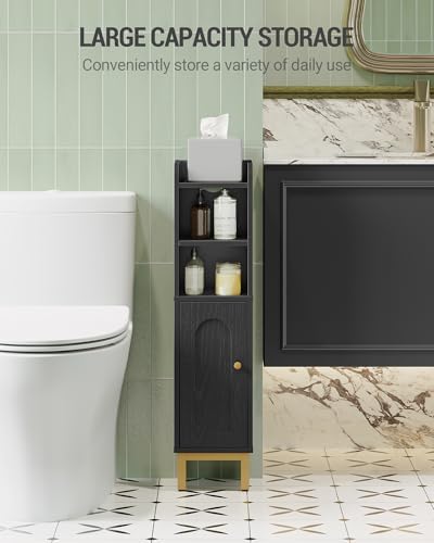 Hzuaneri Bathroom Storage Cabinet, Small Corner Floor Cabinet | Narrow Toilet Paper Holder, Bathroom Organizer with Adjustable Shelf, 2 Doors, for Small Spaces, Black BC08206X