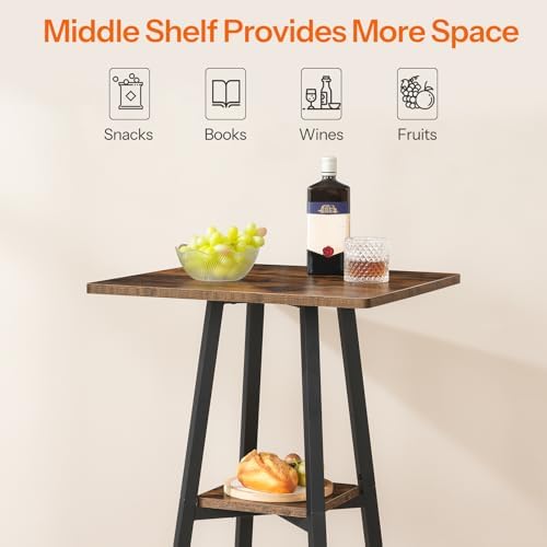 HOOBRO Bar Table, 2-Tier High Top Pub Table, Counter Height Table with Storage, Small Kitchen Dining Table, 36.6" High Bar Table for Living Room Party, Easy to Assemble, Rustic Brown BF51BT01