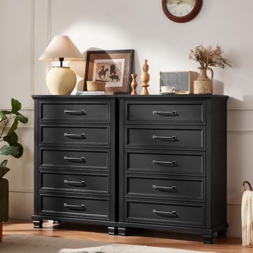 SAVOR LIFE Farmhouse 5 Drawer Dresser for Bedroom, Black