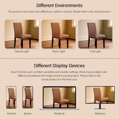 CHUN YI Dining Chairs Set of 6, Faux Leather Dining Room Chairs, Upholstered Modern Kitchen Parsons Chairs for Dining Room with Sturdy Wood Legs, Light Brown (Only Chairs)