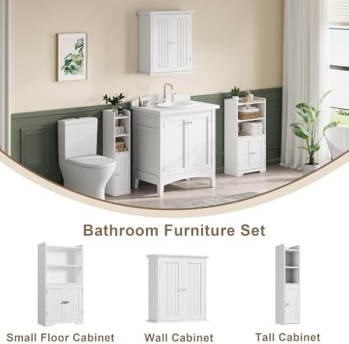 ChooChoo Small Bathroom Storage Cabinet with 2 Door and Shelves | Narrow Toilet Paper Cabinet, Freestanding Bathroom Floor Cabinet and Organizers for Small Spaces, White