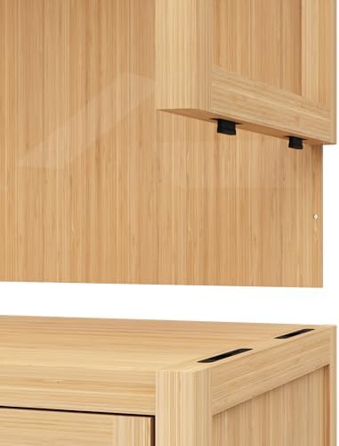GDFStudio 52" Tall Bamboo Storage Cabinet, Freestanding Floor Linen Tower with Shelves and Door, Slim Bathroom Organizer for Living Room, Bedroom, Kitchen, Pantry, Space Saving Storage Furniture