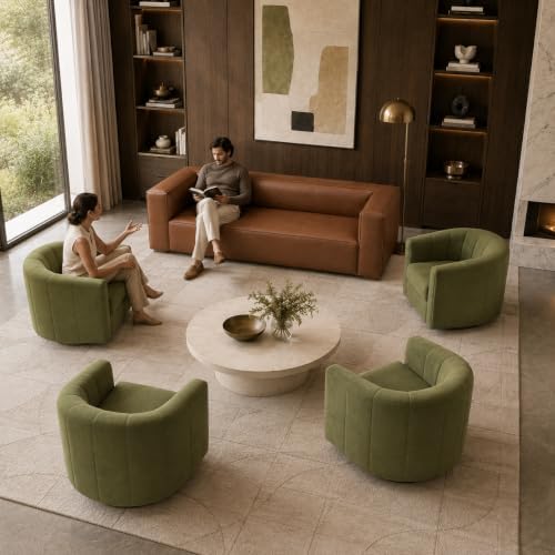 5-Piece Living Room Set, Genuine Leather Sofa + 4 Swivel Chairs
