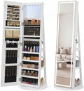 SONGMICS HOME LED Standing Jewelry Armoire, Vanity Mirror with Storage | Full Length Mirror with Lights, Lockable Large Jewelry Box, Space-Saving Jewelry Organizer, Gift Idea, White UJJC008W01SH